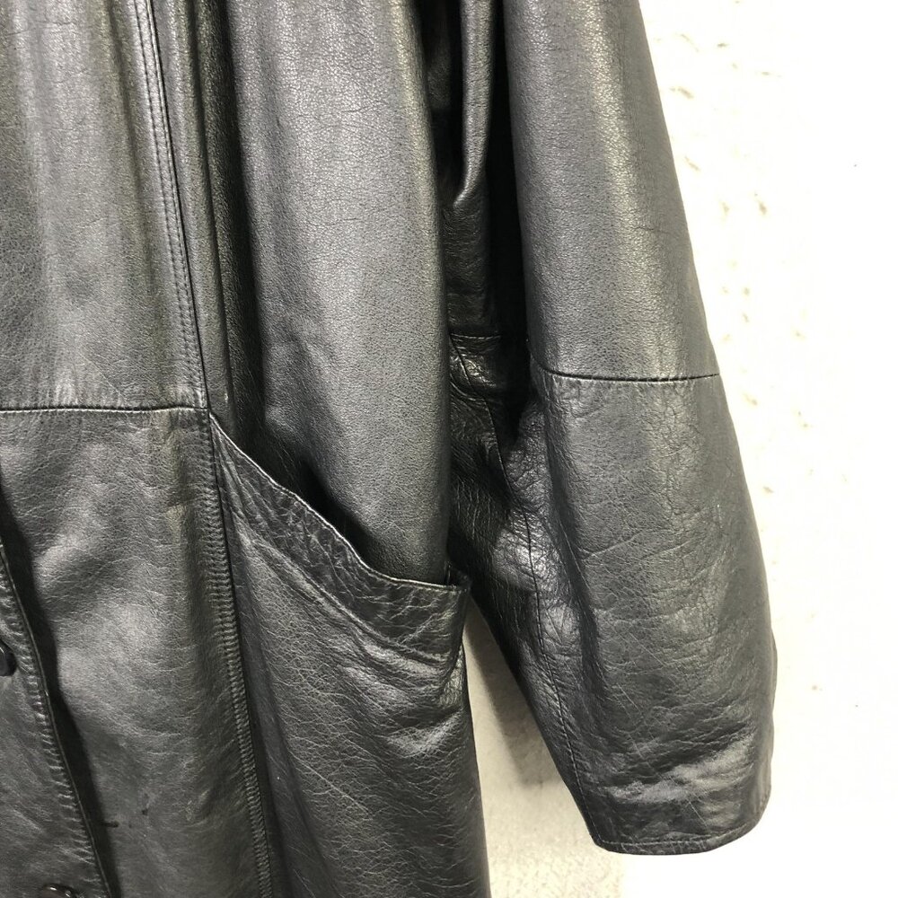 Vintage G-III Coat Womens Medium Black Leather Animal Print Long Overcoat 80s - Picture 15 of 16
